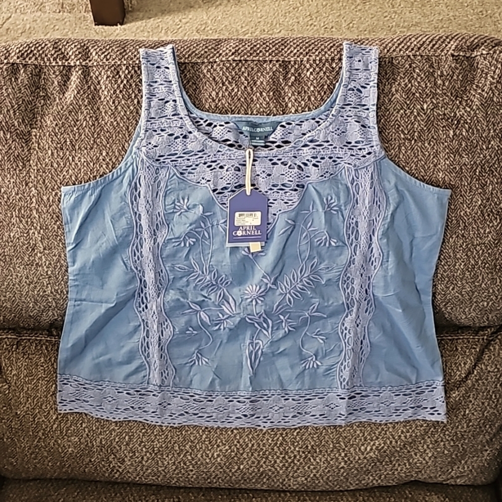 April Cornell cotton tank top in cobalt blue, size Medium